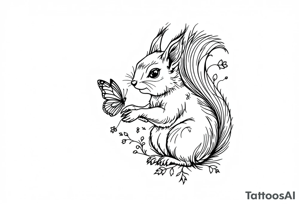 A Squirrel with a butterfly in hands tattoo idea