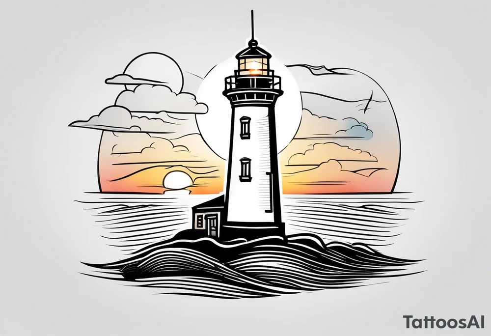 lighthouse evening light up tattoo idea