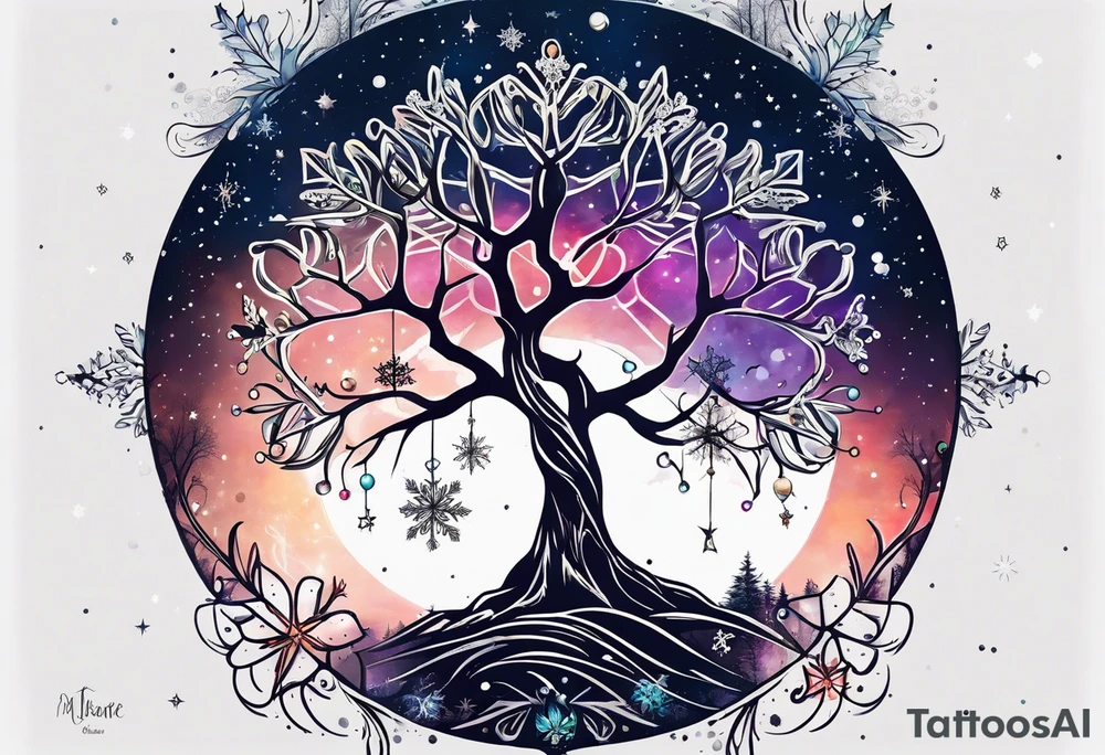 Constellation, tree , snowflake tattoo idea