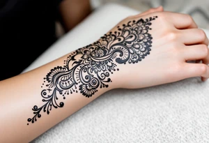 Indian style Henna tattoo for the inner wrist including word pain tattoo idea