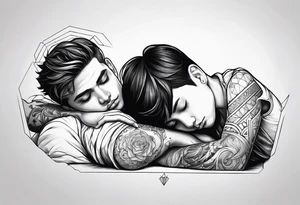 A boy laying his head on gods shoulder tattoo idea