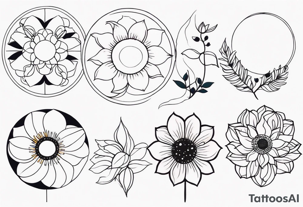 Lunar phases flowers tattoo idea