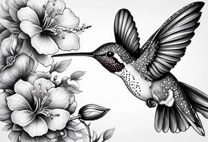 A lively hummingbird in mid-flight, sipping nectar from a flower, representing joy and energy.” tattoo idea