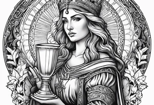 Saint Barbara holding a chalice with cannons and lightning tattoo idea