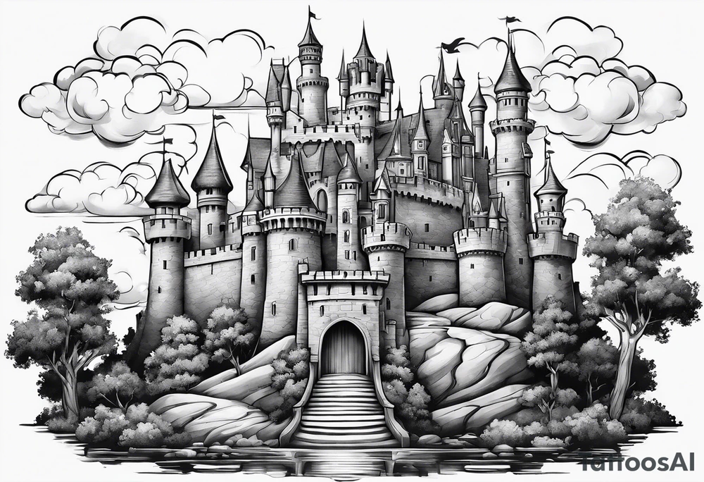 a castle floating in the sky tattoo idea