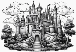 a castle floating in the sky tattoo idea