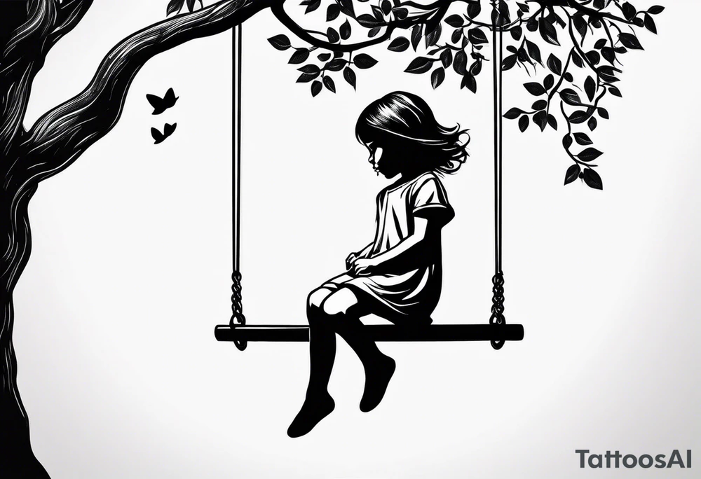 little girl swinging under a tree of life tattoo idea
