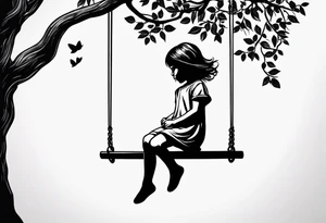 little girl swinging under a tree of life tattoo idea