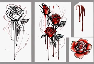 rose flower, one line, red blood dripping from the flower, tall, watercolor on brown skin tattoo idea
