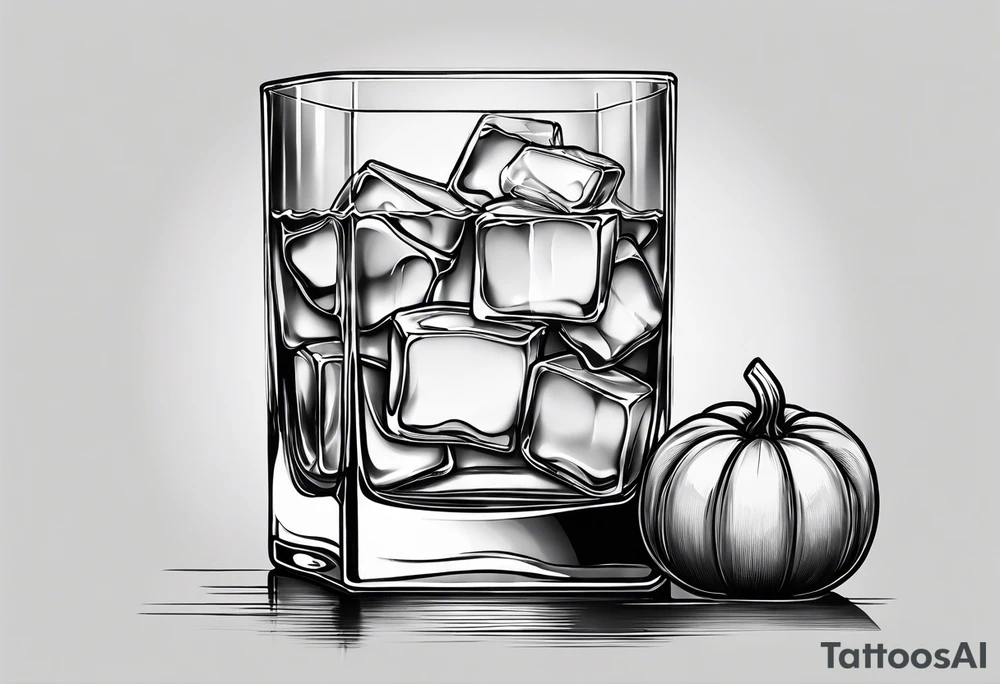 glass of whiskey but the ice cube is a jack-o-lantern tattoo idea