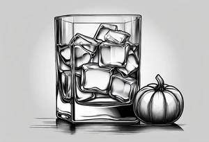 glass of whiskey but the ice cube is a jack-o-lantern tattoo idea