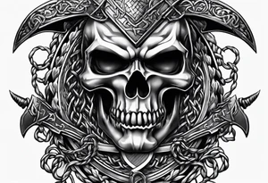 Valhalla sword round shield axe barbed wire chains tattoo idea