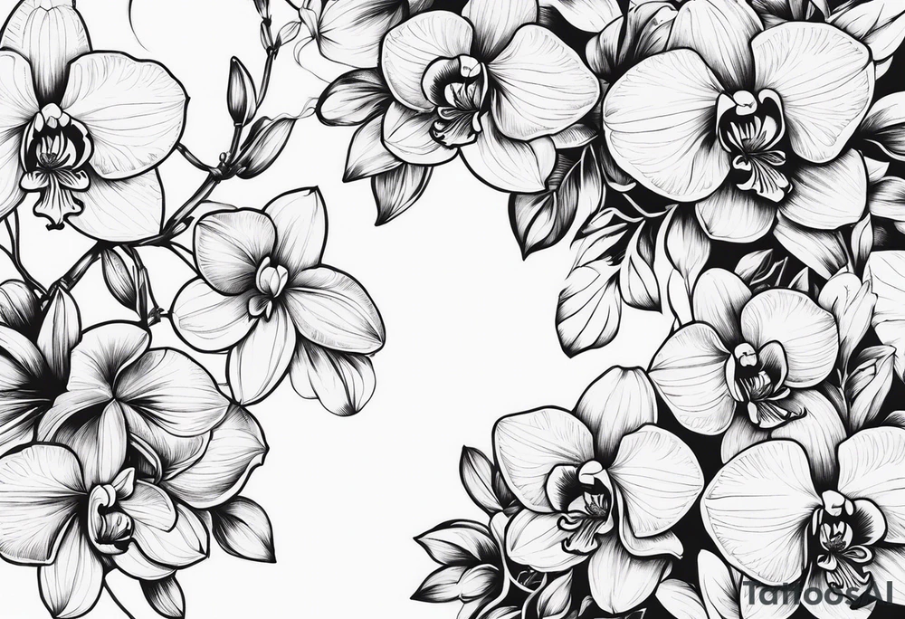 Roman numerals with orchids filled back ground tattoo idea
