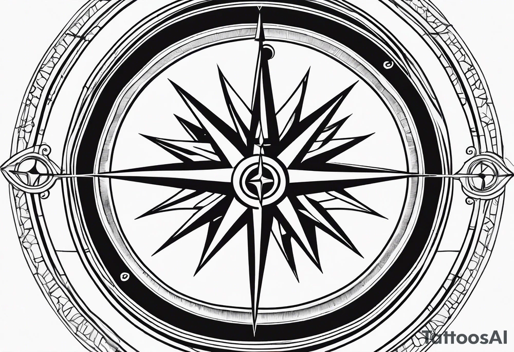 compass rose with long straight lines tattoo idea
