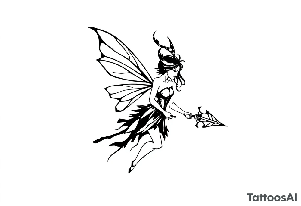 Dark fairy with weapon tattoo idea