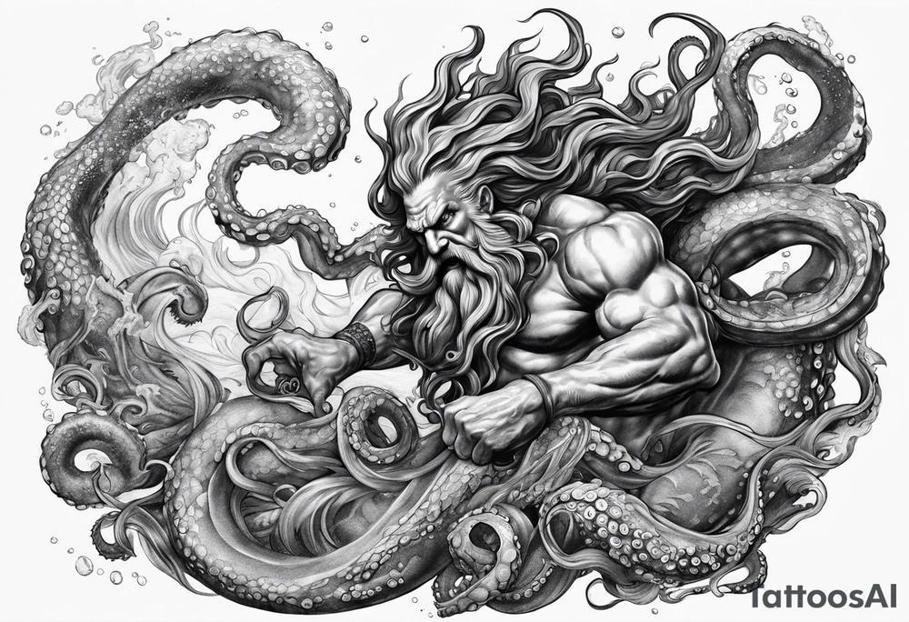 Poseidon battling octopus monster tattoo idea
