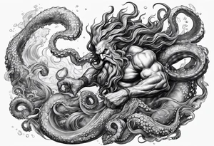 Poseidon battling octopus monster tattoo idea