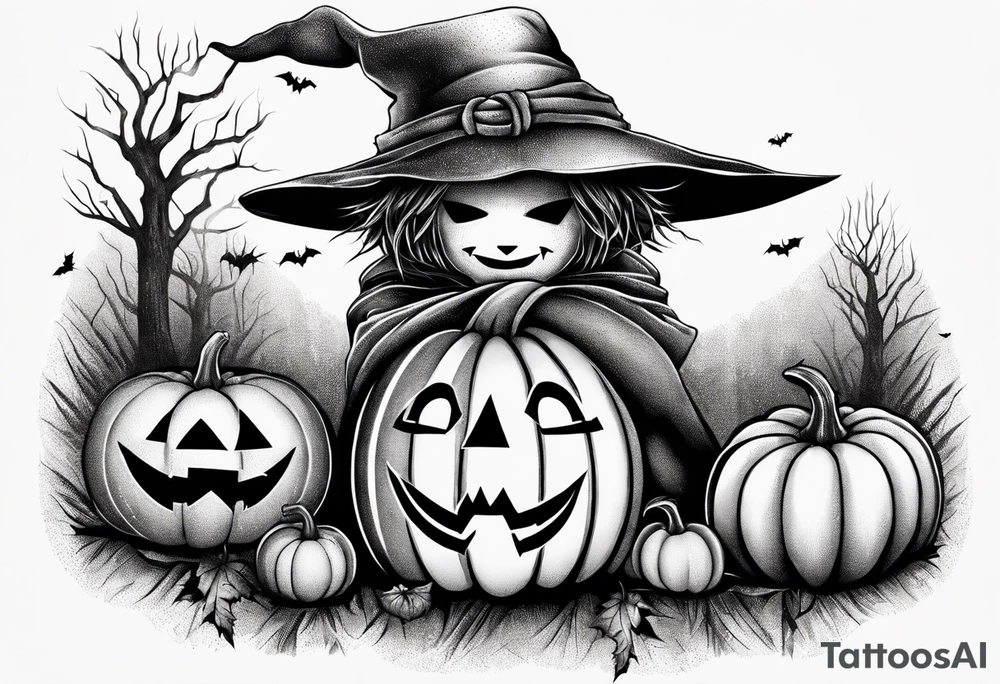 Scarecrow with pumpkins tattoo idea