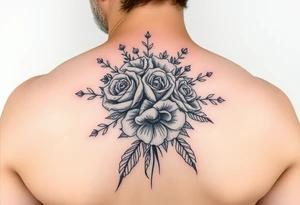 vintage bouquet of wild roses and meadow flowers with morning dew tattoo idea