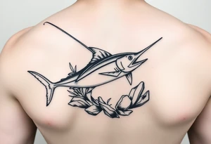 Hombre pescando 
en las rocas un pez marlin tattoo idea