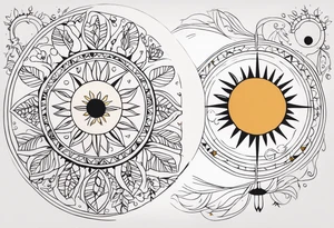 sacred moon and sun painted with Anishinaabe floral all over tattoo idea