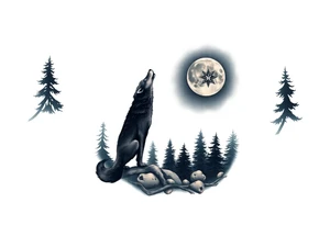 Lone wolf howling at the moon in the forest in the night Columba star tattoo idea