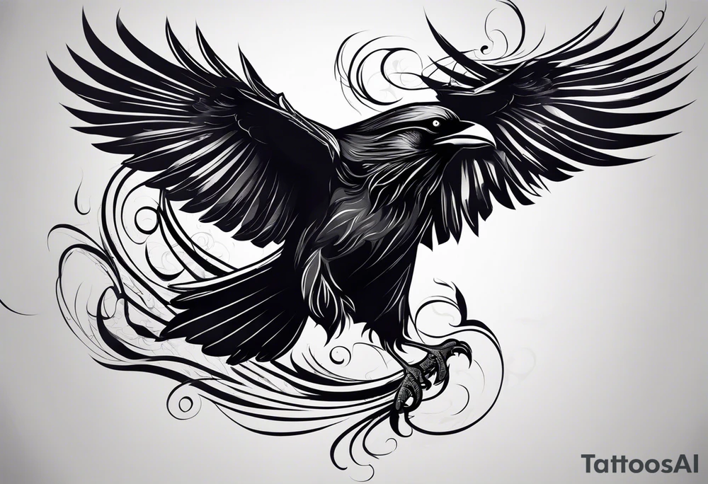 a scary black raven facing left tattoo idea