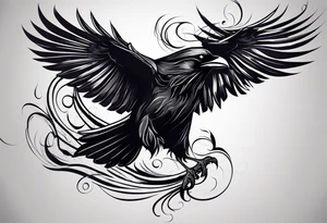 a scary black raven facing left tattoo idea