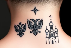 Top: Russian star 
Middle: russian double-headed eagle coat of arms
Bottom: Orthodox church dome with a cross tattoo idea