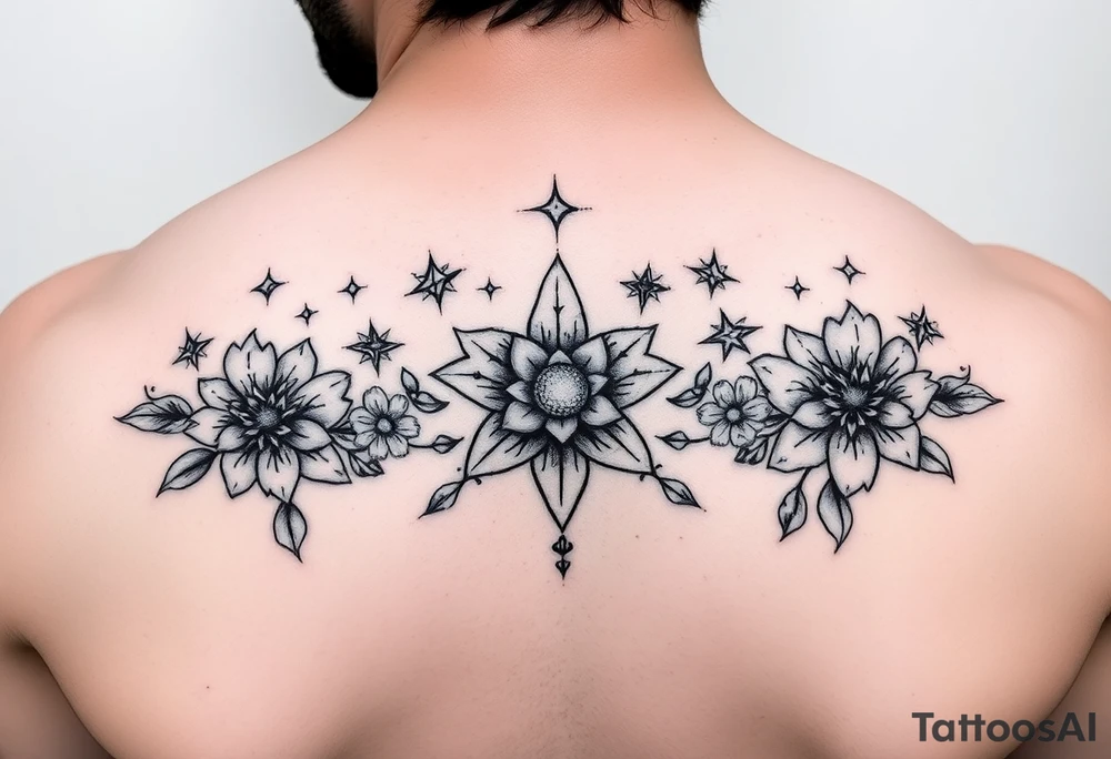 stars flowers eyes tattoo idea