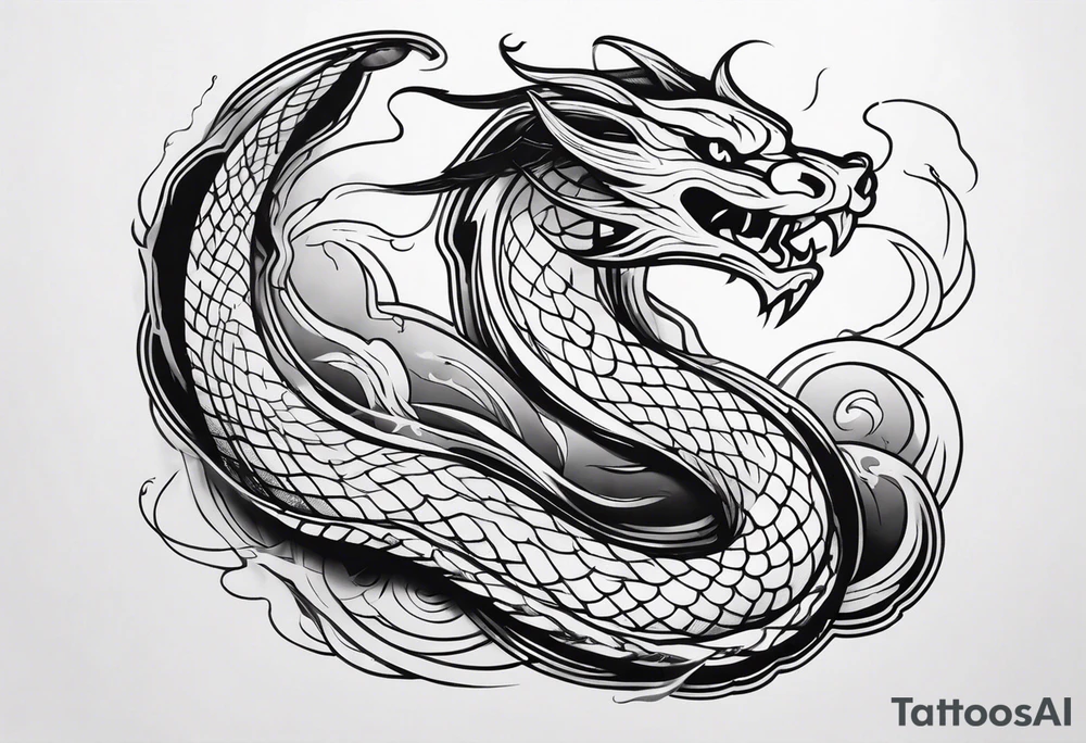 mythical serpent with smoke body tattoo idea