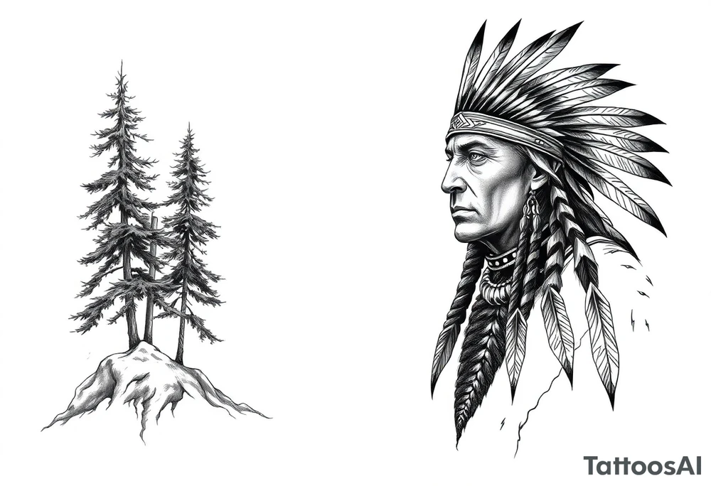 Lone Native American warrior in nature tattoo idea