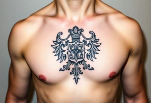 Powerful, majestic and dark Irish family crest for a full chest tattoo tattoo idea