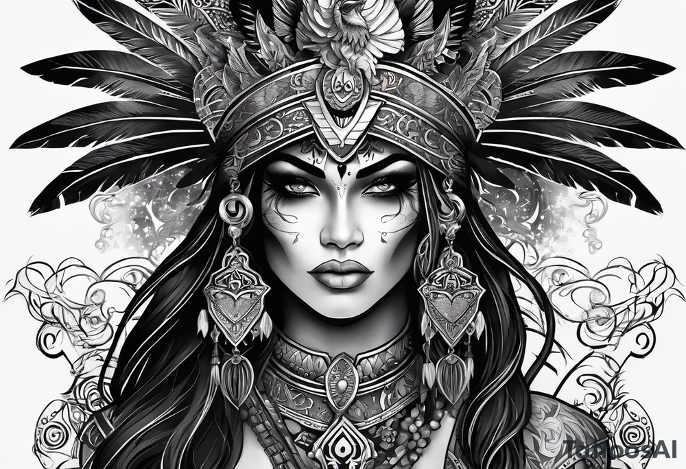 black kali, goddess pirate, alien, pachamama, valkrye, warrior, skull, lotus azul, wing, eagle, zenza resonance, stars, 5D tattoo idea