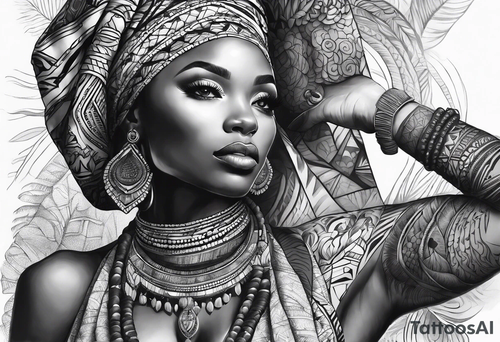 african, cultural, arm sleeve tattoo idea