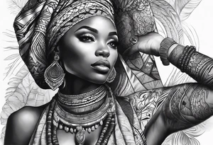 african, cultural, arm sleeve tattoo idea