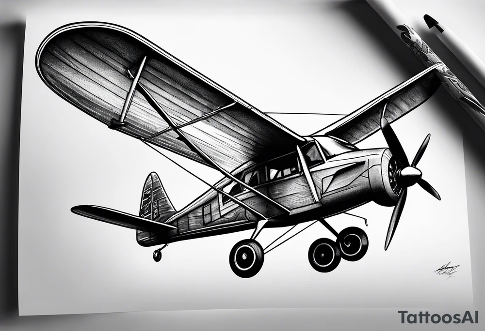sketch of adventure plane in perspective from the bottom tattoo idea
