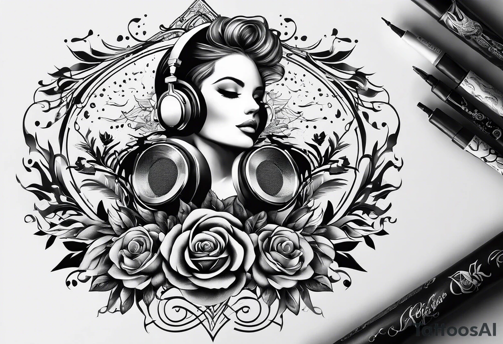 Music and baby footprints tattoo idea