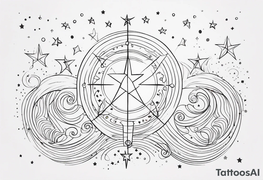 fine line with stars, swirls, dots tattoo idea