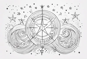 fine line with stars, swirls, dots tattoo idea