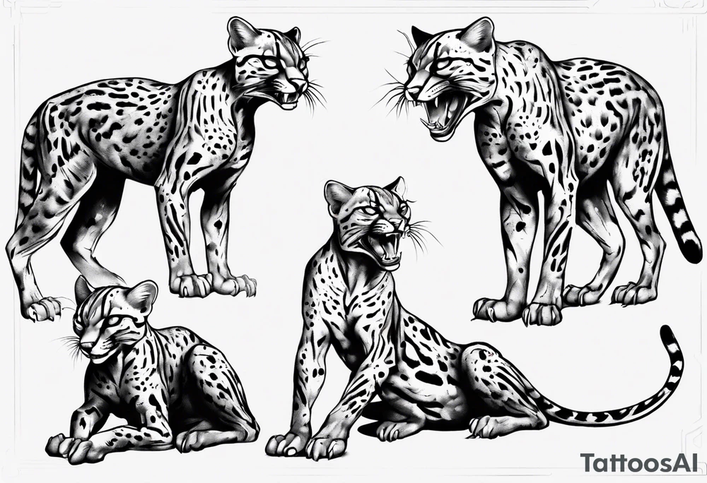 cybernetic ocelot full body roar tattoo idea