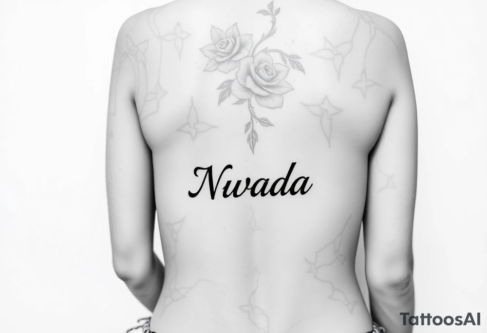 a woman's waist with the word "Nwada" written on her waist make her sit on the bed tattoo idea