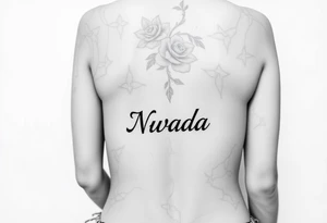 a woman's waist with the word "Nwada" written on her waist make her sit on the bed tattoo idea