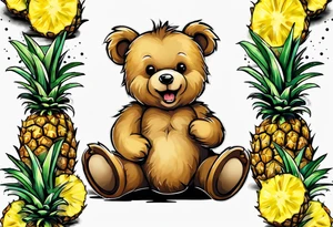 Teddy Bear biting pineapples tattoo idea