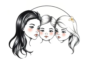 3 petites filles ( une cheveux noir et deux blondes)
sous un arc en ciel incomplet tattoo idea