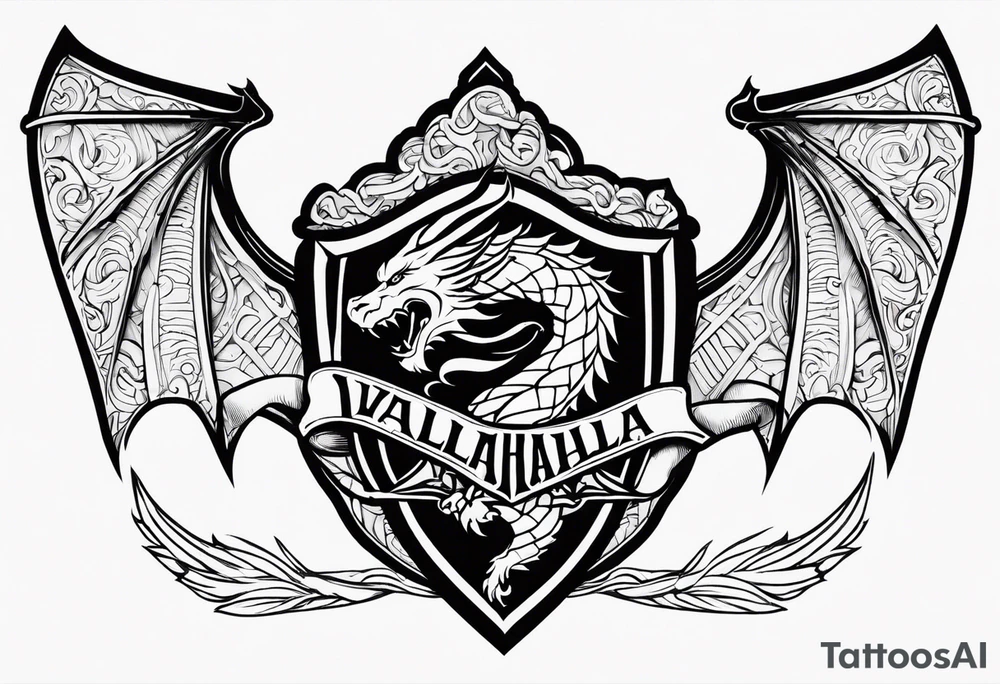 Valhalla sword shield dragon axe tattoo idea