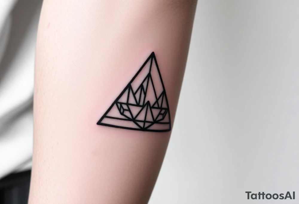 Geometric small triangle with five different lives merge together while being psychedelic with fine thin lines tattoo idea