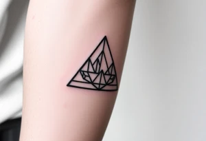 Geometric small triangle with five different lives merge together while being psychedelic with fine thin lines tattoo idea