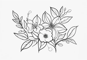 Design a minimalist tattoo featuring a combination of small flowers and leaves, arranged in a graceful, flowing pattern tattoo idea