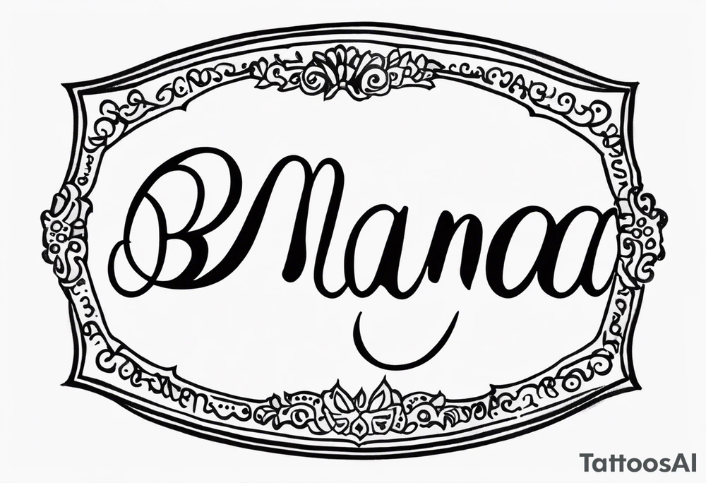 A tramp stamp tattoo of the words “Big Mama” with clean simple script font with delicate underlining and/or subtle embellishments for a more understated approach tattoo idea